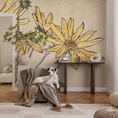 Carta da parati effetto profondità Fiori ad acquerello