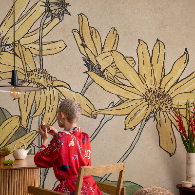 Carta da parati effetto profondità Fiori ad acquerello