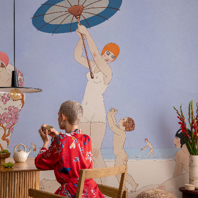 Carta da parati effetto profondità Spiaggia retrò