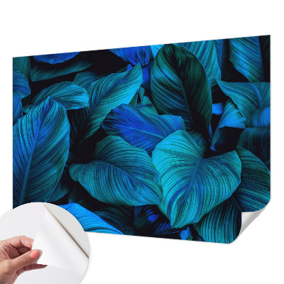 Carta da parati effetto profondità Foglie blu