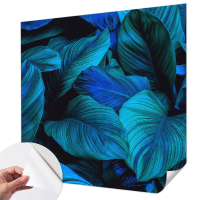 Carta da parati effetto profondità Foglie blu
