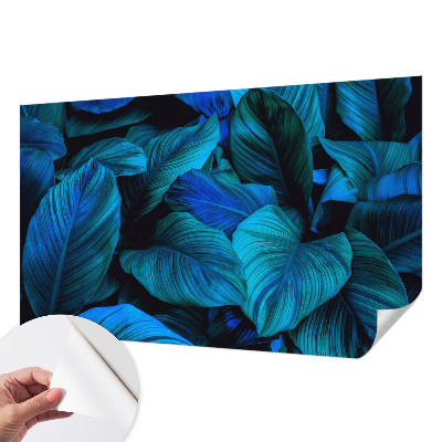 Carta da parati effetto profondità Foglie blu