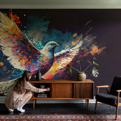Carta da parati panoramica effetto 3D Uccello colorato
