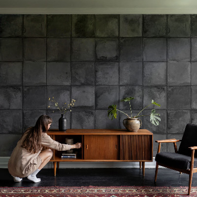 Carta da parati cameretta Piastrelle grigie