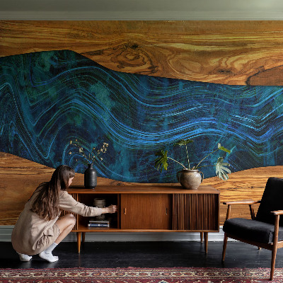 Fotomurale per cameretta legno blu