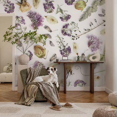 Carta da parati effetto profondità fiori secchi