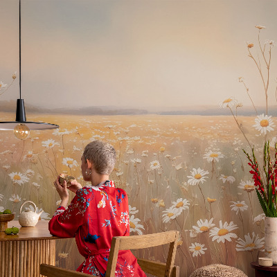 Carta da parati effetto profondità prato fiorito