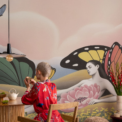 Carta da parati per cameretta Prato delle farfalle