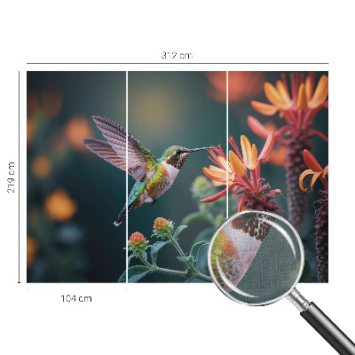 Carta da parati panoramica effetto 3D Fiori per colibrì