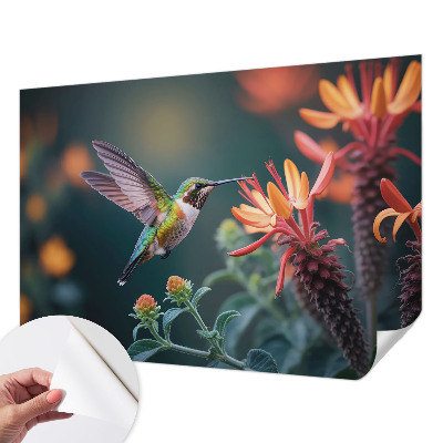 Carta da parati panoramica effetto 3D Fiori per colibrì