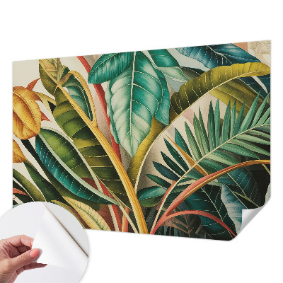 Carta da parati effetto profondità foglie esotiche