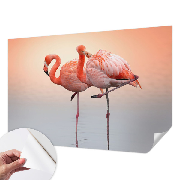 Carta da parati panoramica effetto 3D Fenicotteri delicati