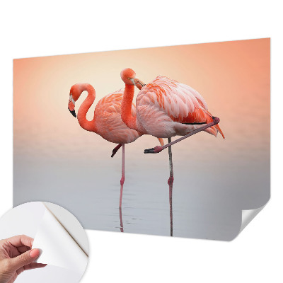 Carta da parati panoramica effetto 3D Fenicotteri delicati