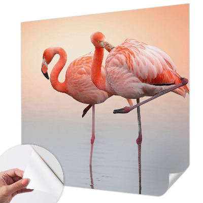 Carta da parati panoramica effetto 3D Fenicotteri delicati