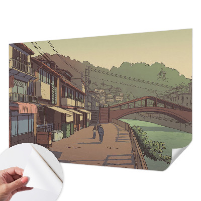 Carta da parati panoramica effetto 3D paesaggio dai colori pastello