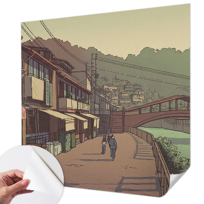 Carta da parati panoramica effetto 3D paesaggio dai colori pastello