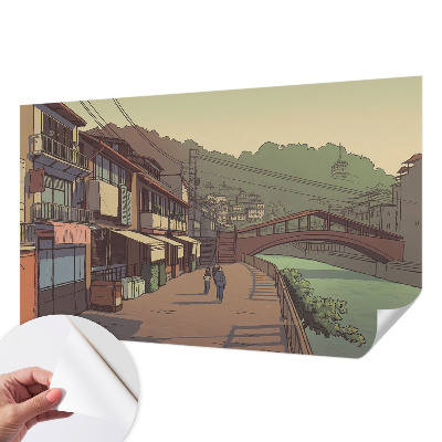 Carta da parati panoramica effetto 3D paesaggio dai colori pastello