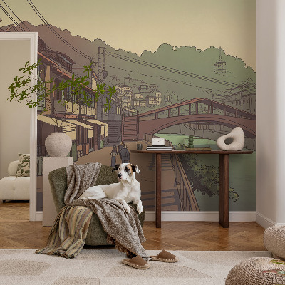 Carta da parati panoramica effetto 3D paesaggio dai colori pastello