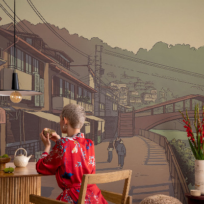 Carta da parati panoramica effetto 3D paesaggio dai colori pastello