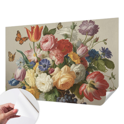 Fotomurale 3D Fiori e farfalle