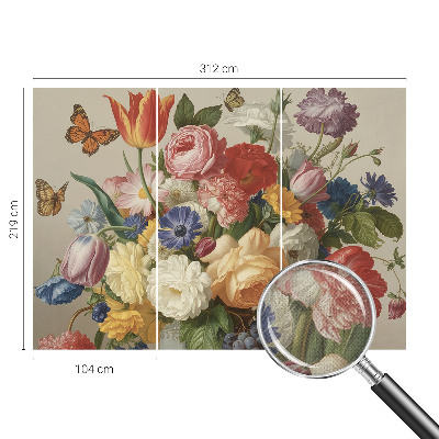 Fotomurale 3D Fiori e farfalle