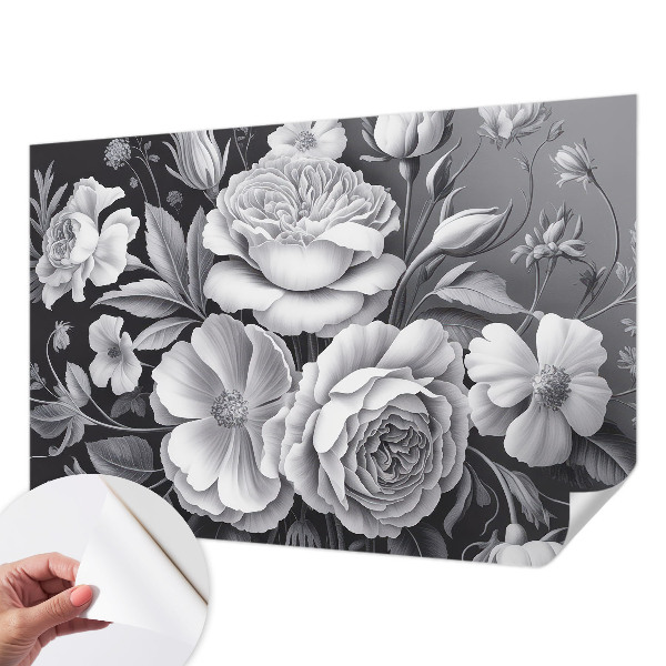 Carta da parati effetto profondità Fiori grigi