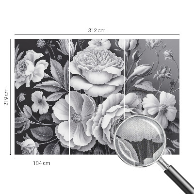Carta da parati effetto profondità Fiori grigi