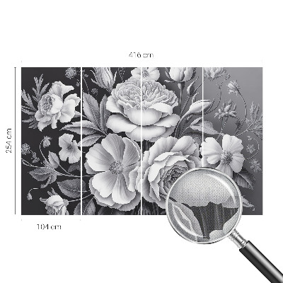Carta da parati effetto profondità Fiori grigi