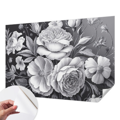 Carta da parati effetto profondità Fiori grigi