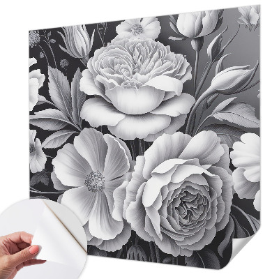 Carta da parati effetto profondità Fiori grigi
