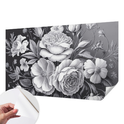 Carta da parati effetto profondità Fiori grigi