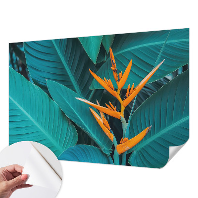 Carta da parati panoramica effetto 3D Fiori con foglie