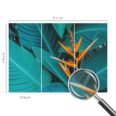 Carta da parati panoramica effetto 3D Fiori con foglie
