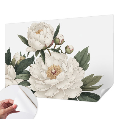 Carta da parati panoramica effetto 3D Peonie bianche