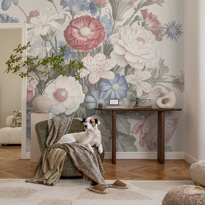 Carta da parati effetto profondità Bouquet colorato