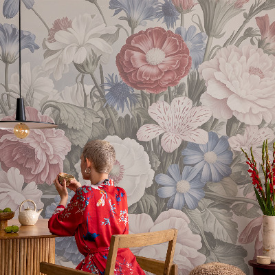 Carta da parati effetto profondità Bouquet colorato