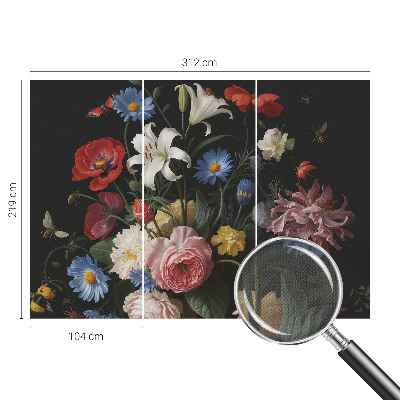 Carta da parati 3D Fiori con insetti