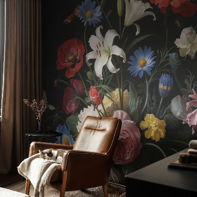 Carta da parati 3D Fiori con insetti