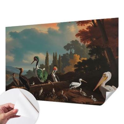 Carta da parati panoramica effetto 3D Uccelli pittoreschi