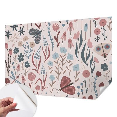 Carta da parati cameretta Fiori insetti