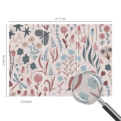 Carta da parati cameretta Fiori insetti