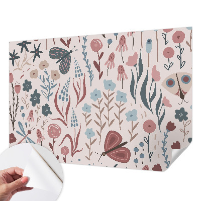 Carta da parati cameretta Fiori insetti