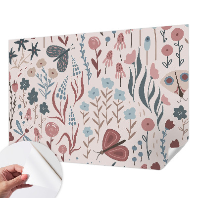 Carta da parati cameretta Fiori insetti