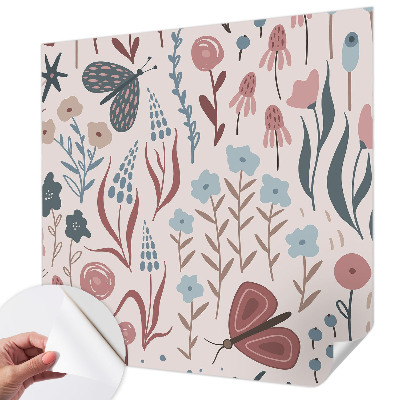 Carta da parati cameretta Fiori insetti