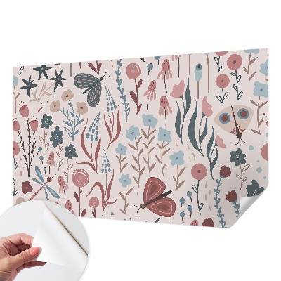 Carta da parati cameretta Fiori insetti