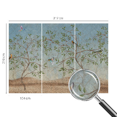 Carta da parati 3D Uccelli sugli alberi