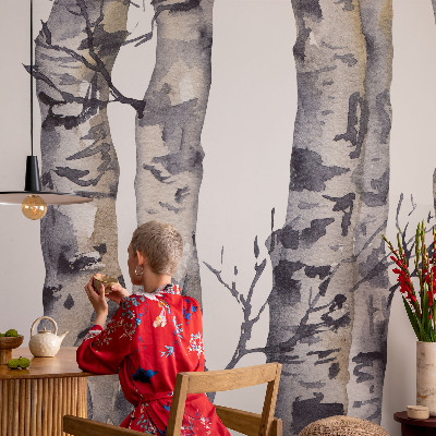 Carta da parati effetto profondità Foresta di pioppi tremuli