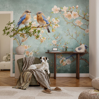 Carta da parati cameretta Uccelli primaverili