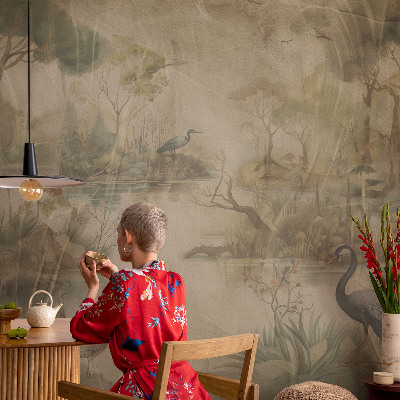 Carta da parati panoramica effetto 3D Scena nella foresta