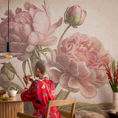 Carta da parati effetto profondità Peonie delicate
